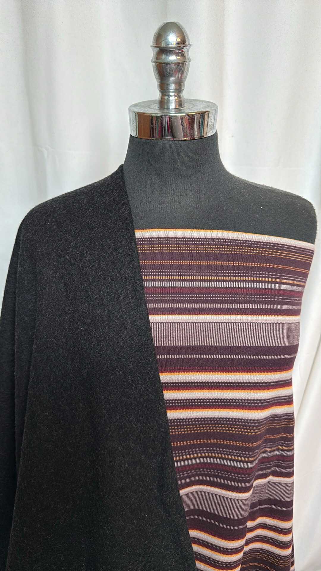 BLACK/BURGUNDY STRIPE BUNDLE : 3YD Stripe Japanese Cotton SK & 2YD Black Wool-Blend Woven (Coat Weight) : A28653