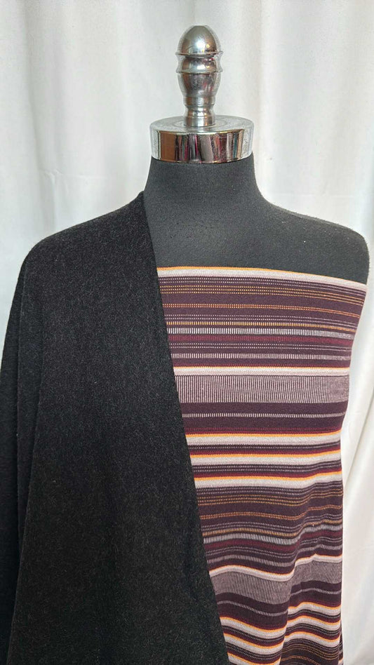 BLACK/BURGUNDY STRIPE BUNDLE : 3YD Stripe Japanese Cotton SK & 2YD Black Wool-Blend Woven (Coat Weight) : A28653