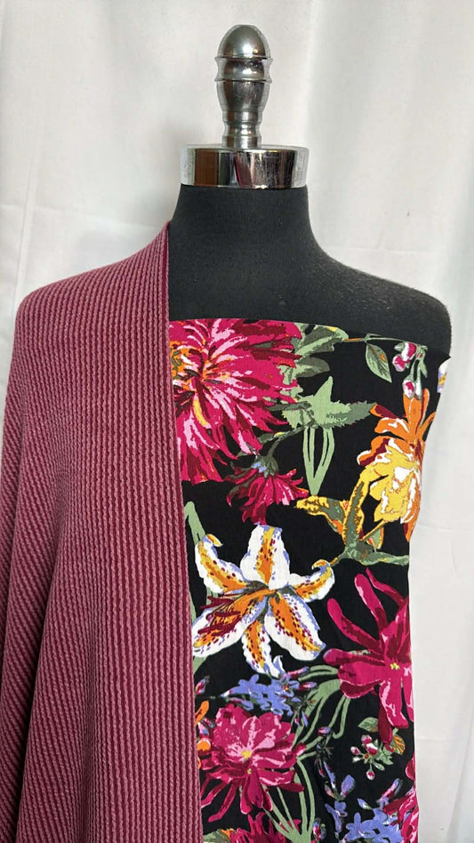 TROPICAL/BURGUNDY RIB BUNDLE : 2YD Tropical Millennium (Read Descr.) & 1.5YD Burgundy Urban Rib : A29509