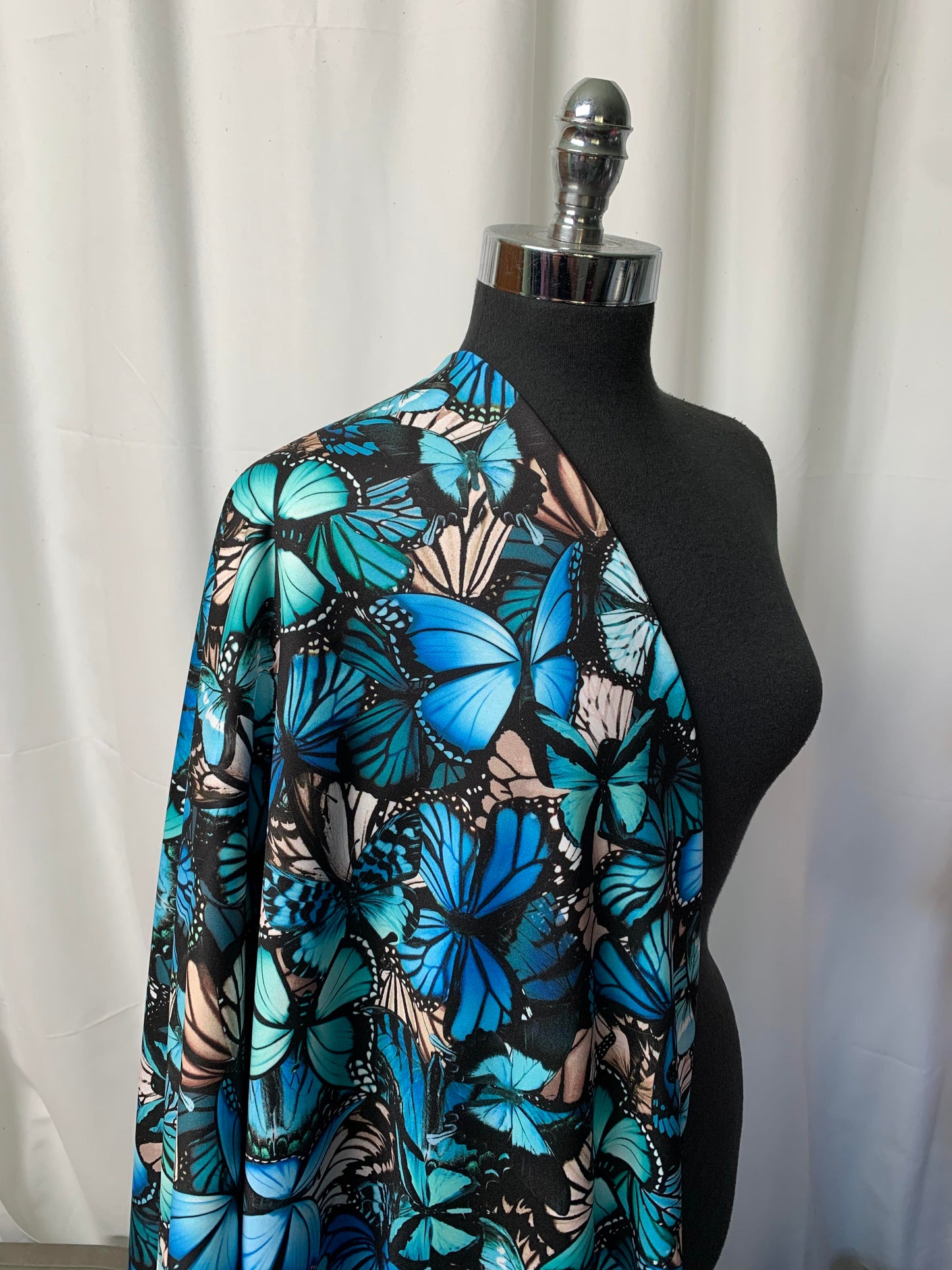 Blue/Teal Butterflies - Poly/Spandex Fleece - By the Yard