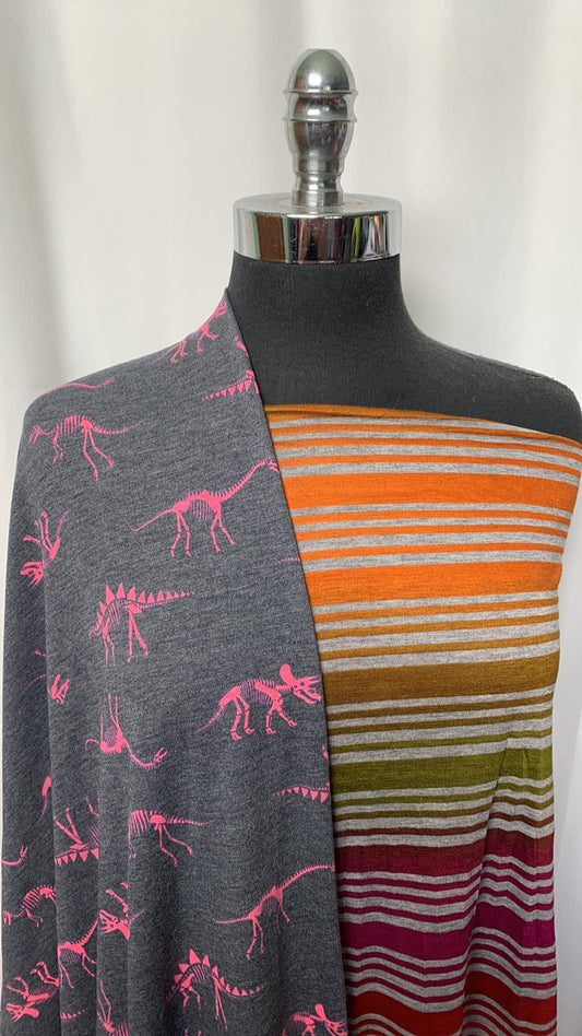 STRIPE/PINK DINO BUNDLE : 2YD Ombre Stripe R/S & 2YD Pink Dino Fossil FT : A2031