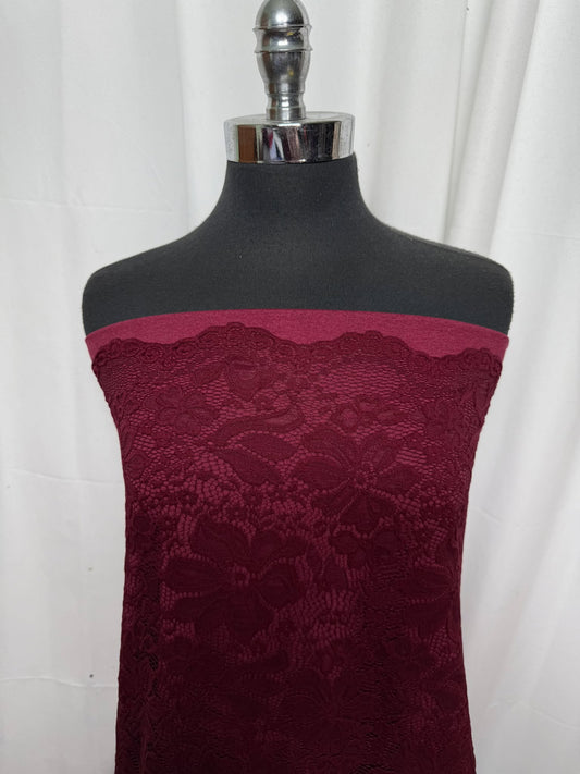 BURGUNDY/LACE BUNDLE : 2YD Burgundy Peached PF & 2YD Burgundy Stretch Lace : A27299