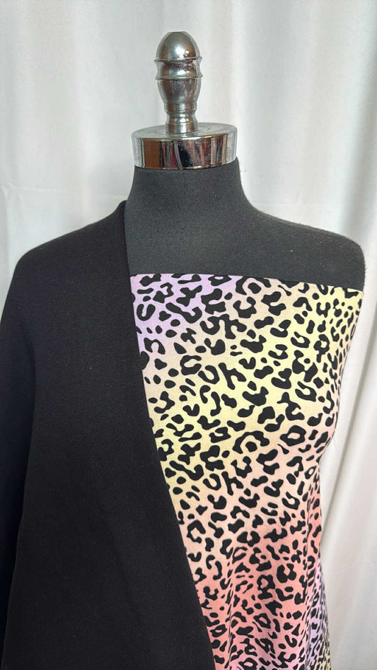 BLACK/OMBRE LEOPARD BUNDLE : 2YD Ombre Leopard DBP & 1YD Black Sweatshirt Fleece (72" Wide) : A28623