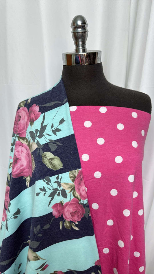 STRIPE FLORAL/PINK DOT BUNDLE : 1YD Pink Dot PRS FT & 2YD Stripe Floral PRS FT : A27130