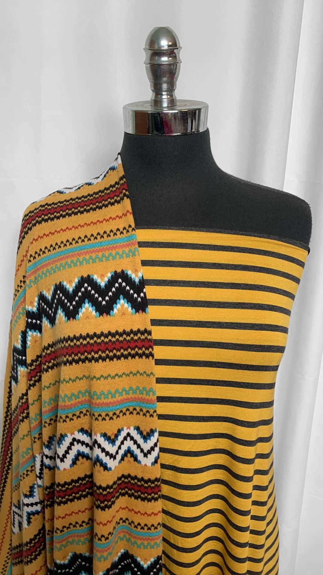 MUSTARD/CHEVRON STRIPE BUNDLE : 2YD Mustard Stripe Bamboo & 2.5YD Chevron Brushed Hacci SK : A25934