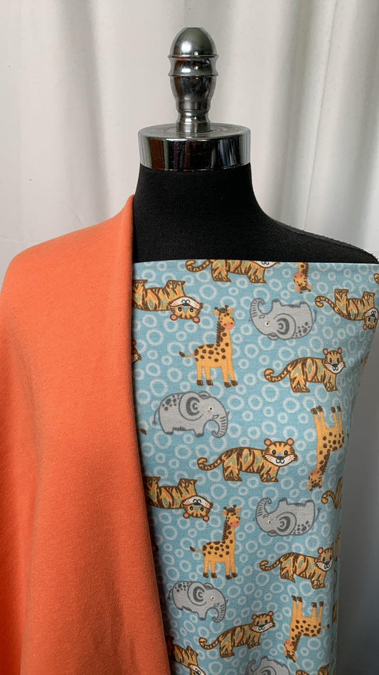 ORANGE/ANIMALS BUNDLE : 2YD Orange Sweatshirt Fleece & 2YD Animals PRS FT : A1929