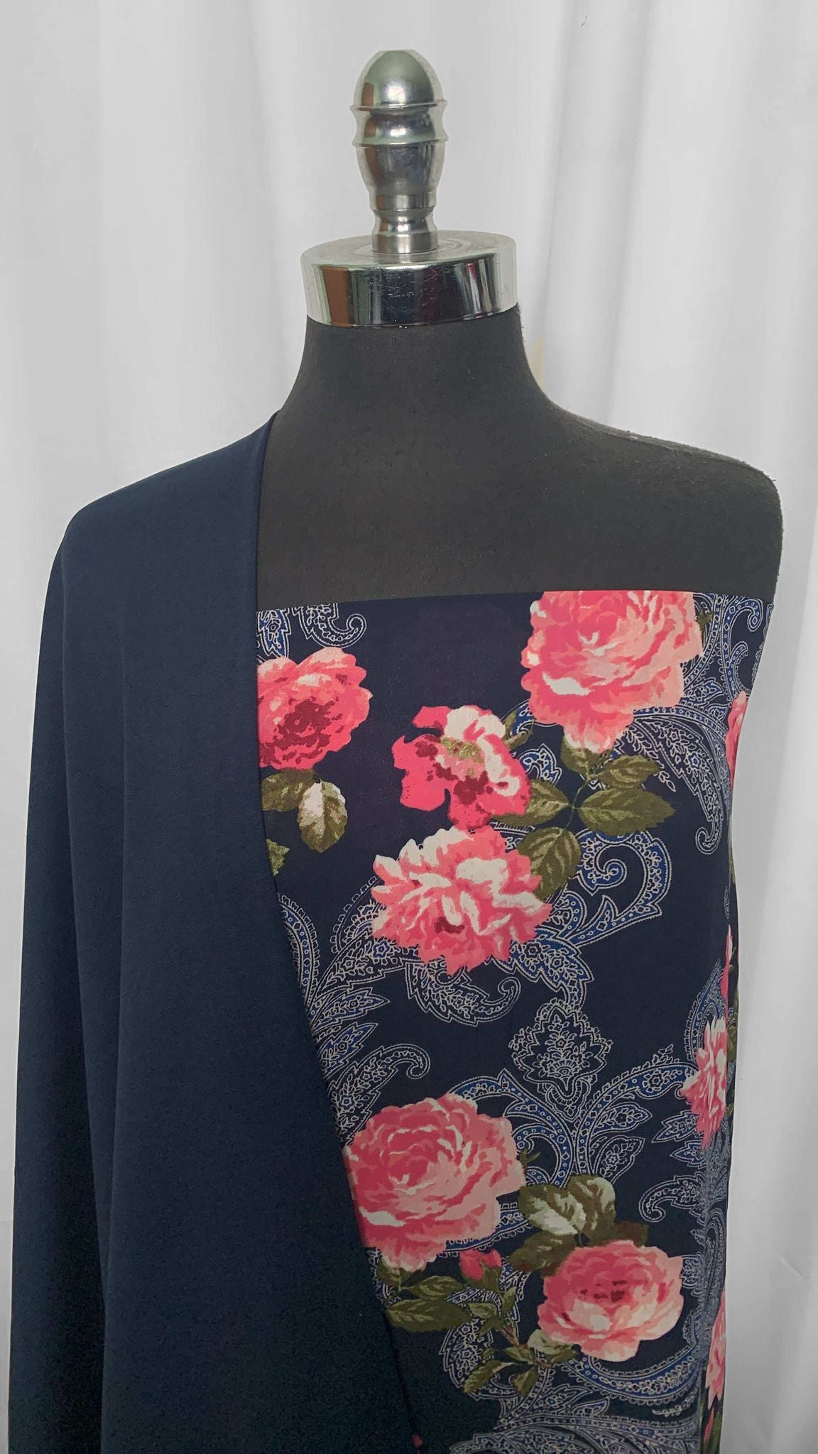 NAVY/PINK FLORAL BUNDLE : 2YD Paisley/Floral Poly Woven & 1+YD Navy Peached PF : A25597