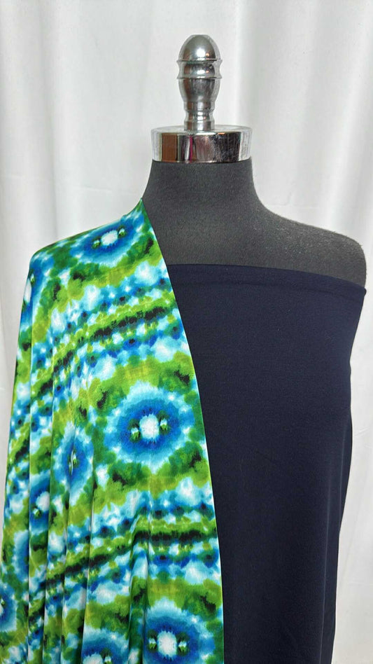 NAVY/GREEN GEO BUNDLE : 2YD Navy Nylon Ponte & 3YD Green Geo ITY : A29170