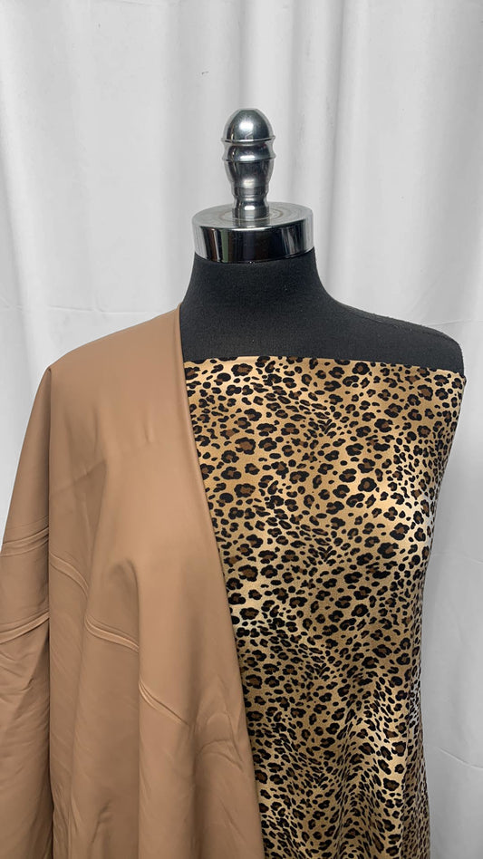 CAMEL/LEOPARD BUNDLE : 2YD Leopard DBP & 2YD Camel Stretch Vinyl w/Black Satin Back : A25197