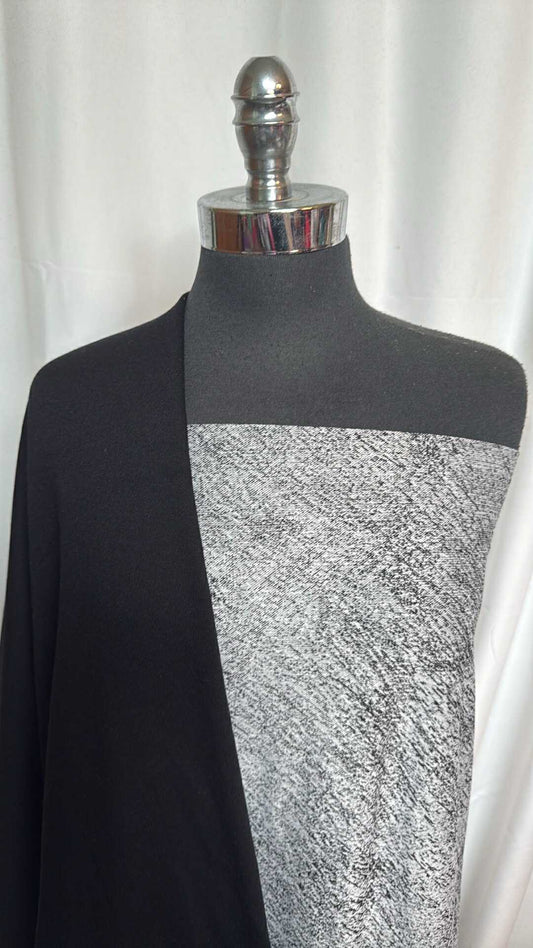 BLACK/WHITE ABSTRACT BUNDLE : 2YD Black/White Abstract Jacquard PF & 2YD Black Sweatshirt Fleece (72" Wide) : A28551