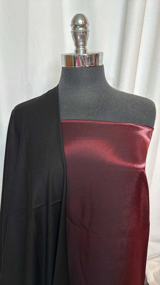 BURGUNDY/BLACK BUNDLE : 2YD Burgundy Crystal Taffeta & 3YD Black Wool-Blend Italian Woven : A28857