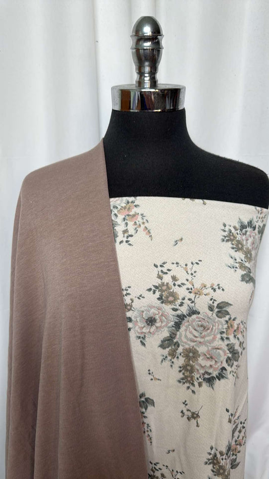 TAUPE/IVORY FLORAL BUNDLE : 2YD Ivory Floral Cotton FT & 2YD Taupe Brushed PRS FT : A26872
