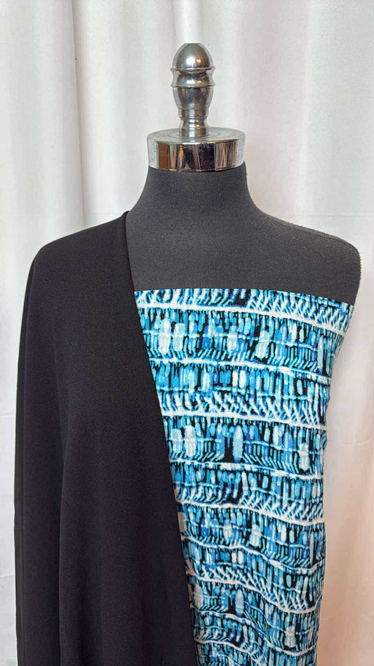 BLACK/BLUE GEO BUNDLE : 2YD Blue Geo Rayon Challis & 2YD Black Crepe Scuba : A26961