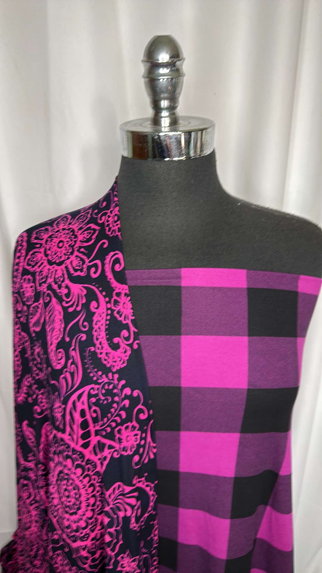 FUCHSIA PLAID/PAISLEY BUNDLE : 2YD Black/Fuchsia Plaid DBP & 2YD Fuchsia Paisley DBP : A26714