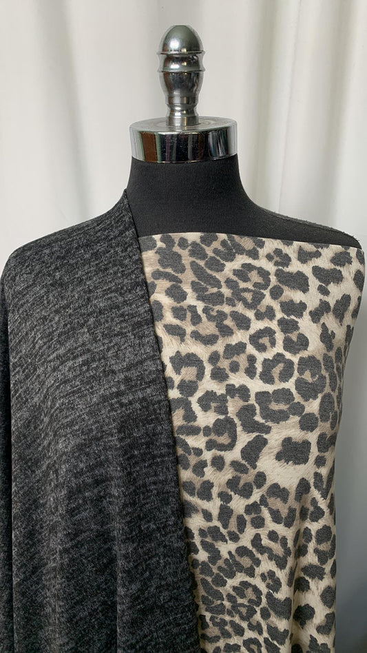 BLACK/CAT BUNDLE : 2YD Leopard PRS Jersey & 2YD Black 2-Tone Brushed Hacci SK : A1935