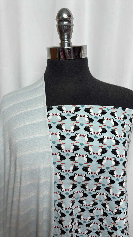 PUFFINS/STRIPE BUNDLE : 30" Cut of Puffins Lewis & Irene C/S & 2YD Stripe R/S : A29050