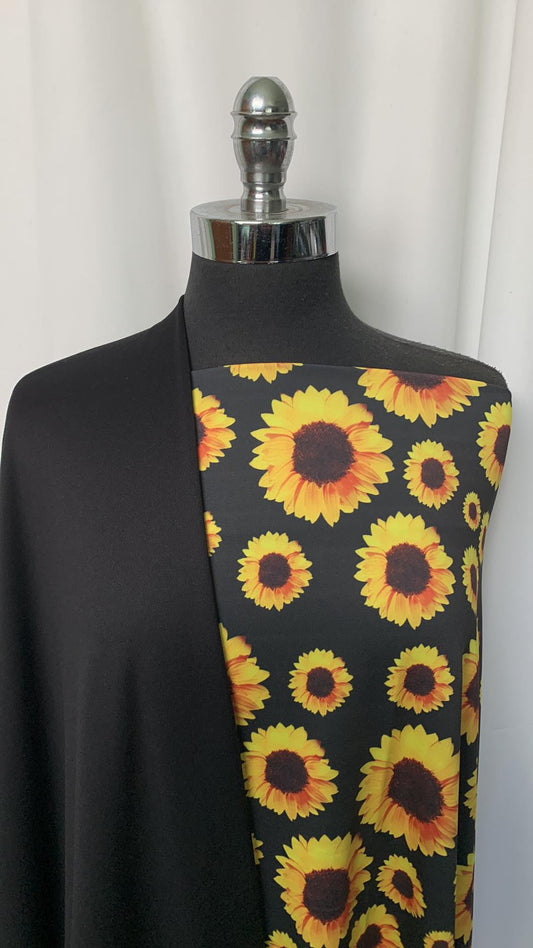 SUNFLOWER BUNDLE : 1YD Sunflower Yoga PF (Brushed Back) & 2YD Black Jersey-Faced Poly Fleece : A2007