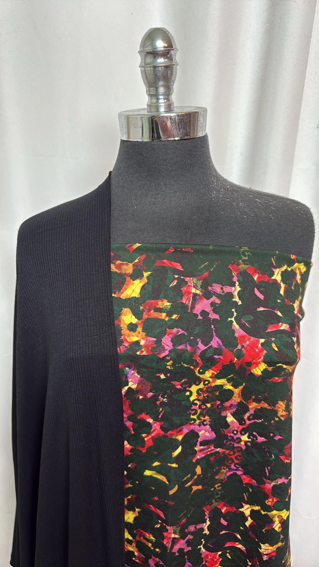 BLACK/ABSTRACT BUNDLE : 2YD Black R/S Rib & 34" Cut of Abstract Peached PF : A31089