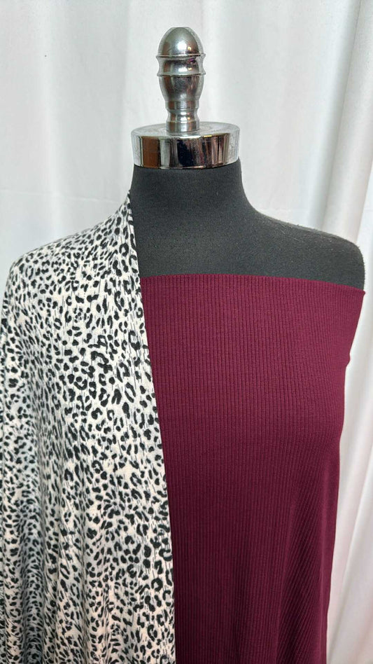 WINE/LEOPARD BUNDLE : 2YD Wine Heavy C/S Rib & 2YD Leopard Brushed PRS Jersey : A28020