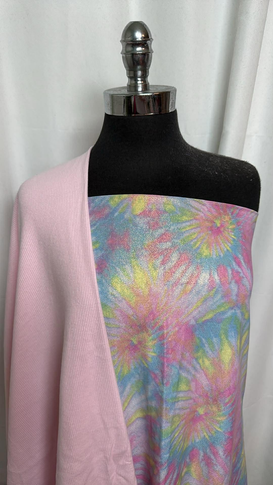 LIGHT PINK/TIE DYE FOIL BUNDLE : 2YD Tie Dye ITY w/Foil & 2YD Light Pink Brushed C/S Rib : A30537