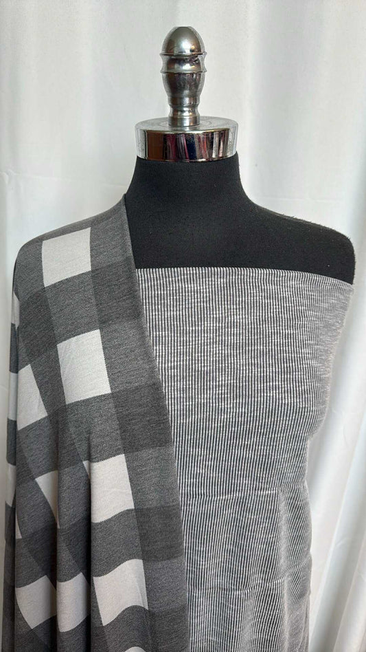 PLAID/SANDWASH RIB BUNDLE : 1YD Grey Sandwash Rib & 2YD Black/Grey Plaid PRS FT : A28502