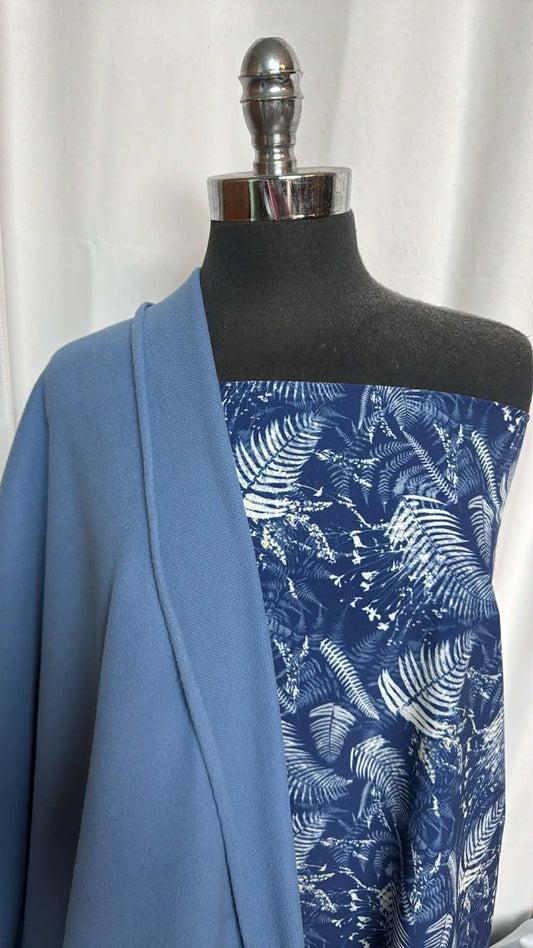 BLUE LEAVES BUNDLE : 1.5YD Leaves Stretch Boardshort & 2YD Flat-Back Fleece : A29639