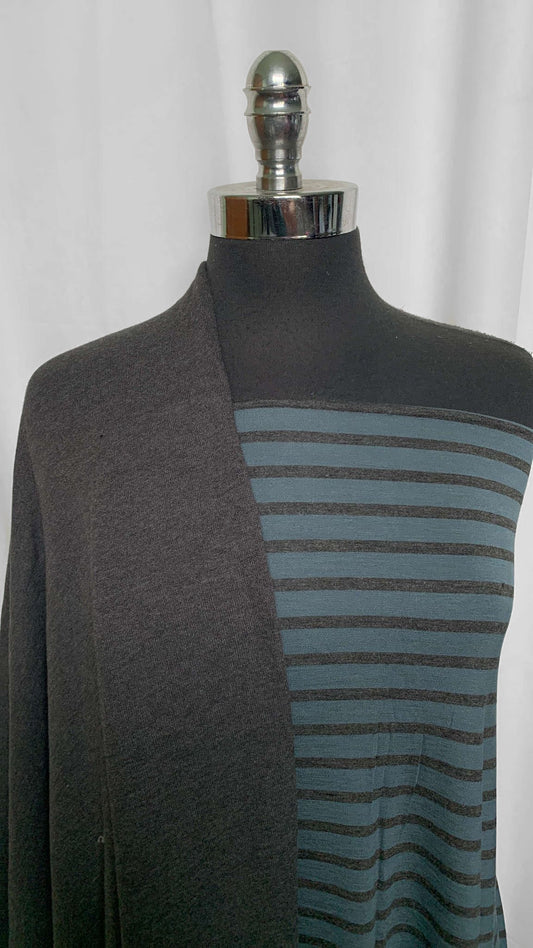 CHARCOAL/STRIPE BUNDLE : 2YD Stripe Bamboo & 1.5YD Charcoal Sweatshirt Fleece : A25693