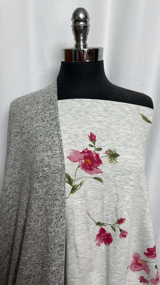 GREY FLORAL BUNDLE : 2YD Heather Grey Floral PRS FT & 2YD Brushed Hacci SK : A29425