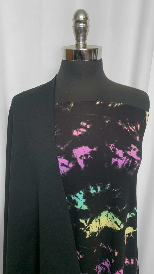 BLACK/TIE DYE BUNDLE : 1YD Black Tie Dye DBP & 30" Cut of Black 2-Tone Peached PF : A25964
