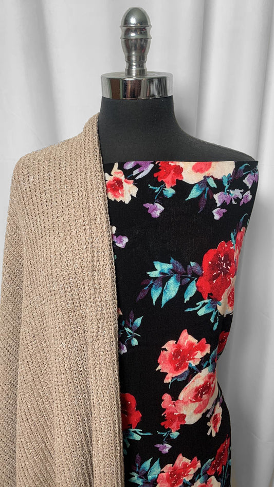 TAUPE/FLORAL BUNDLE : 2YD Floral Crinkle Rayon Woven & 2YD Taupe Loose-Knit Sweater : A2409
