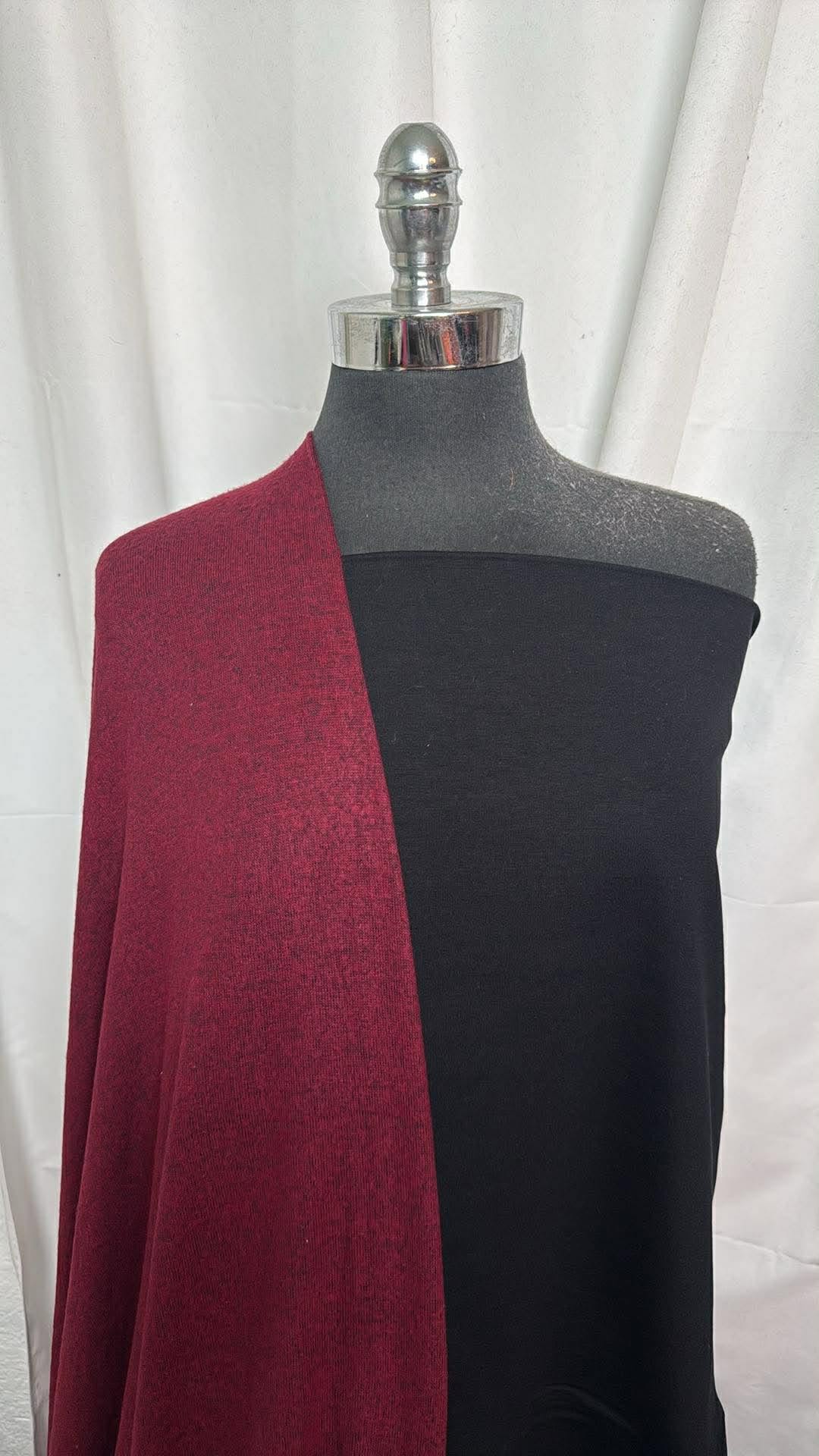 BLACK/BURGUNDY BUNDLE : 2YD Black Nylon Ponte & 3YD Burgundy Heathered Brushed Hacci SK : A30459