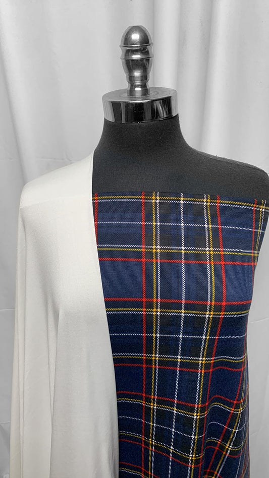 WHITE/NAVY PLAID BUNDLE : 1.5YD White Featherweight PF & 2YD Navy Plaid Ponte : A25254