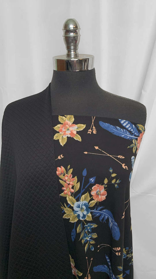 BLACK/FLORAL FEATHERS BUNDLE : 2YD Floral/Feathers DBP & 2YD Black Quilted : A25988