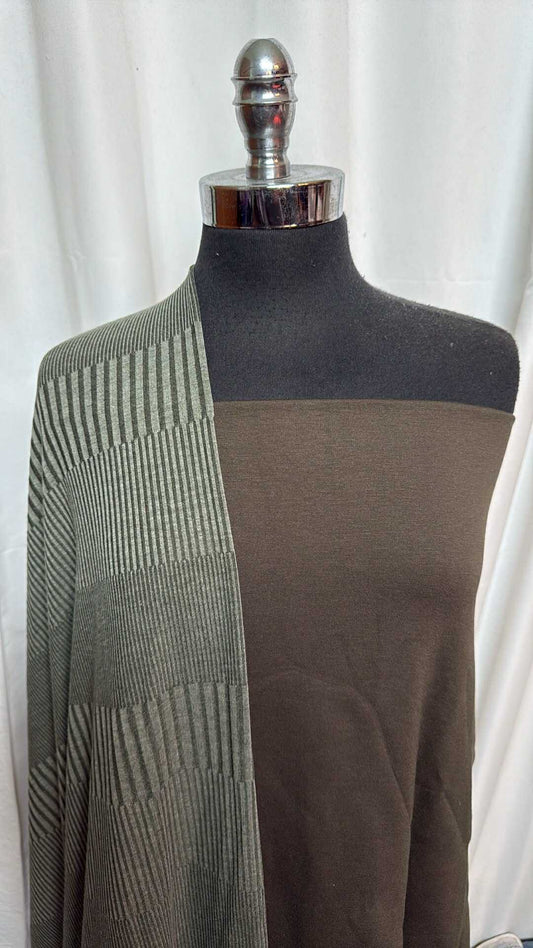 DOUBLE OLIVE BUNDLE : 3YD Olive Nylon Ponte & 2YD Olive Variegated Rib SK : A28369