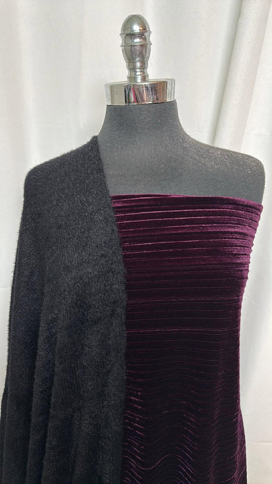 PURPLE PLEATED/"HAIRY" BUNDLE : 3YD Deep Purple Pleated Stretch Velvet & 3YD Black "Hairy" Rib Sweater : A30471