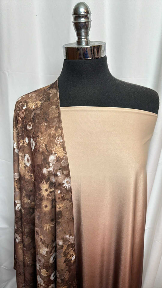 OMBRE/BROWN FLORAL BUNDLE : 2YD Ombre (Selvedge to Selvedge) Venezia & 2YD Brown Floral 4-Way ITY : A28044
