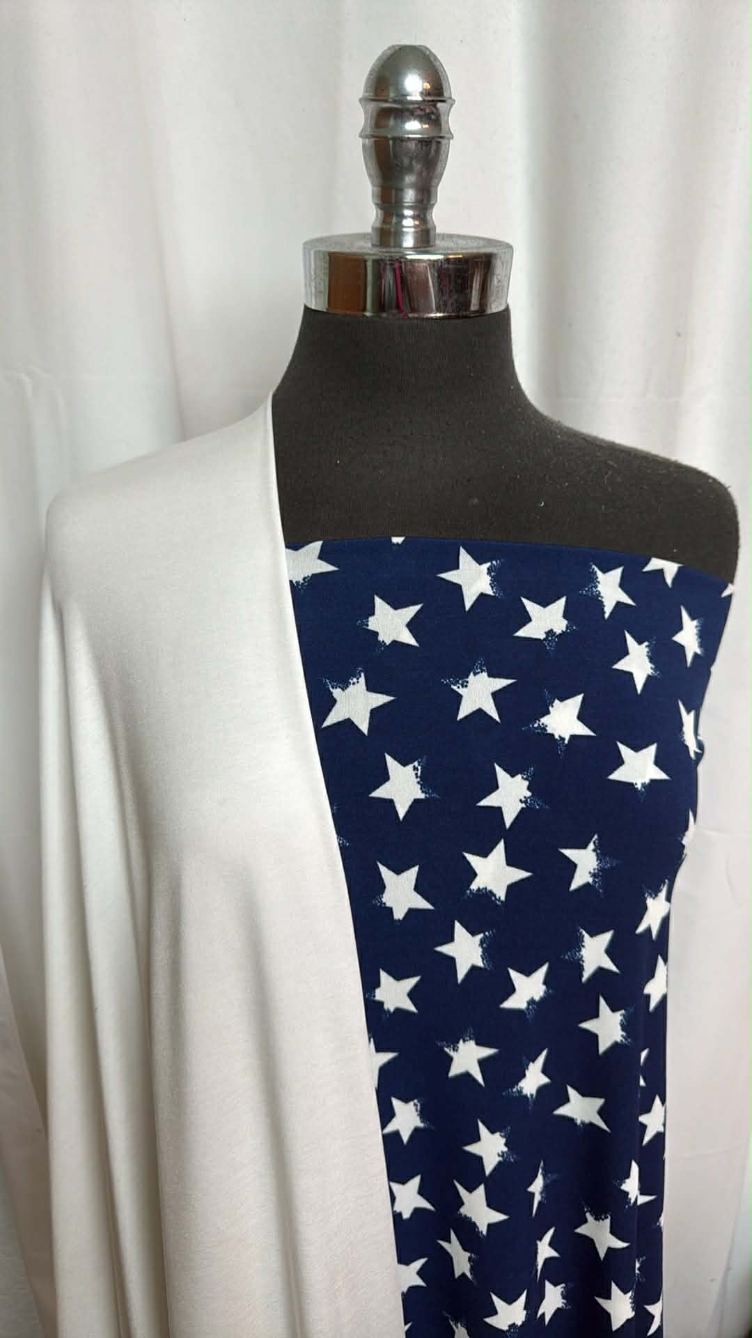 IVORY/NAVY STAR BUNDLE : 2YD Navy Star Bulgari & 2YD Ivory Modal/Spandex : A29572