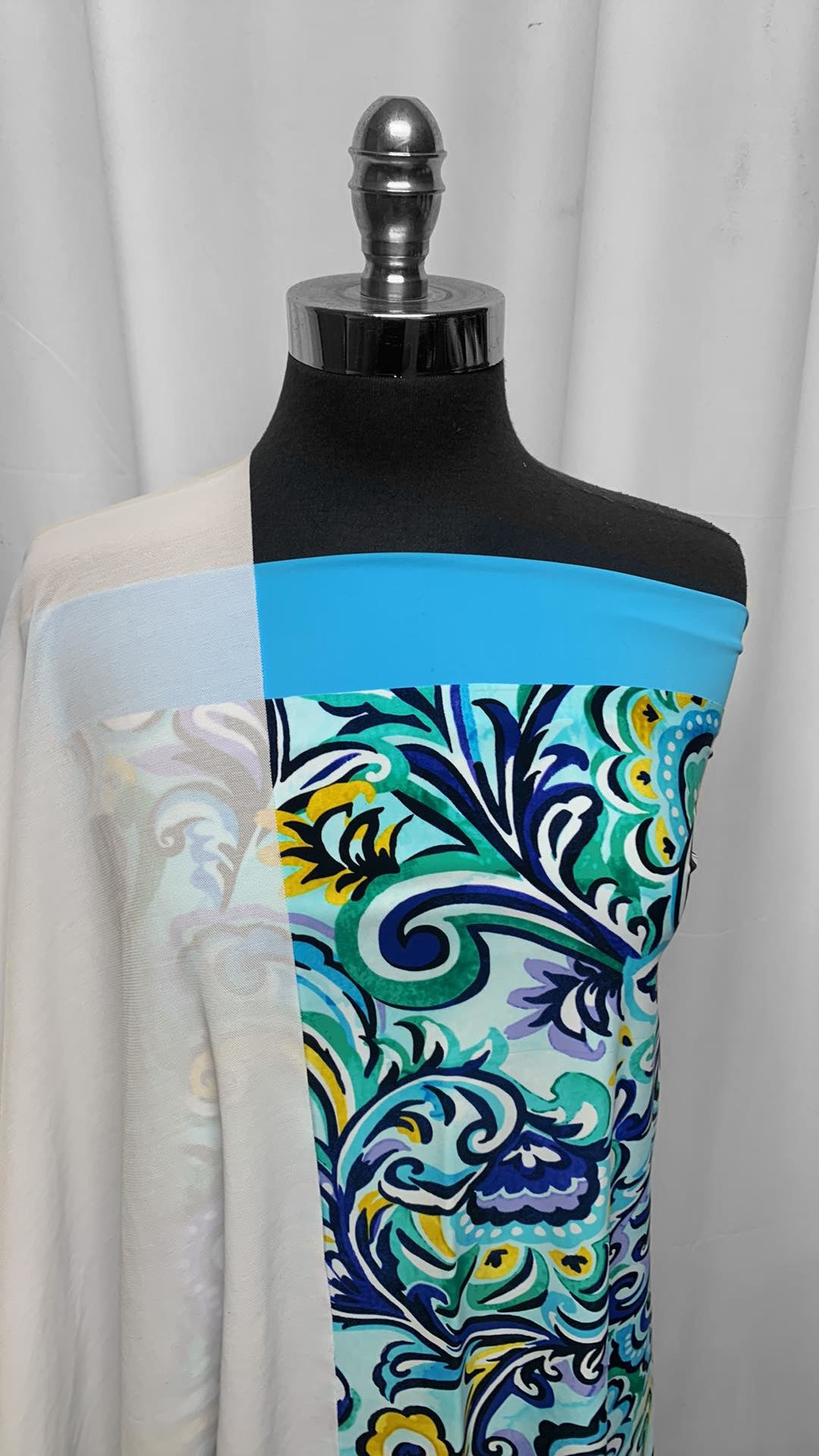 BLUE/PAISLEY BUNDLE : 1YD Blue N/S & 1YD White Heavy Powermesh & 20" Cut of Paisley N/S : A25249