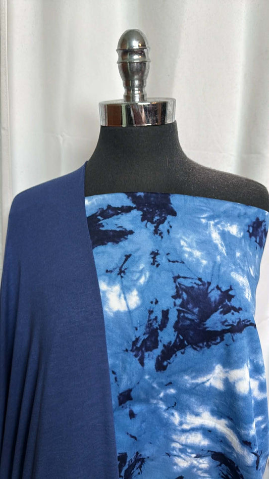 BLUE/TIE DYE BUNDLE : 2YD Blue Tie Dye C/S Stretch Twill & 2YD Blue Bamboo C/S : A29870