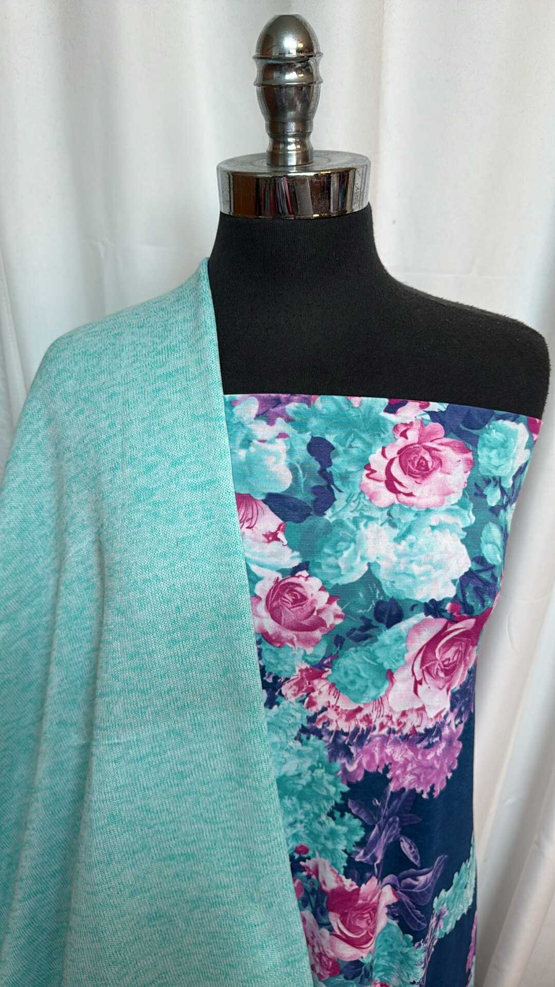 MINT/NAVY FLORAL BUNDLE : 2YD Mint/Navy Floral Bulgari & 2YD Heavy Fleece-Backed SK : A28629
