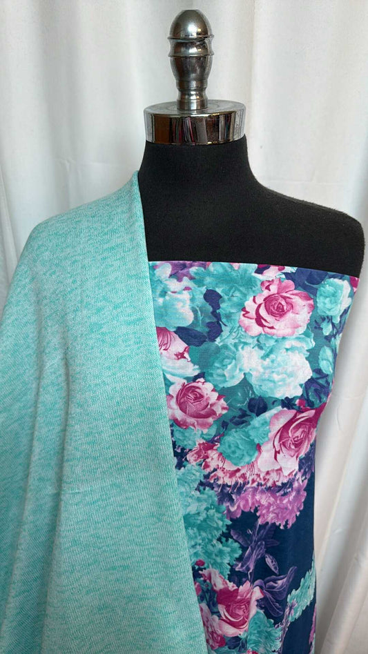 MINT/NAVY FLORAL BUNDLE : 2YD Mint/Navy Floral Bulgari & 2YD Heavy Fleece-Backed SK : A28629