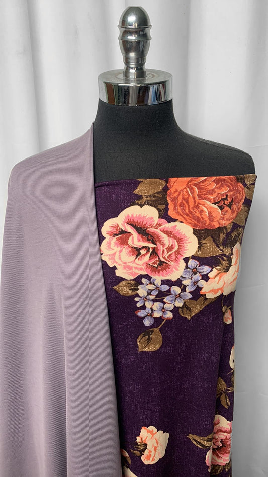 PURPLE FLORAL BUNDLE : 2YD Variegated Ribbed PF & 2YD Purple Floral DBP : A25316