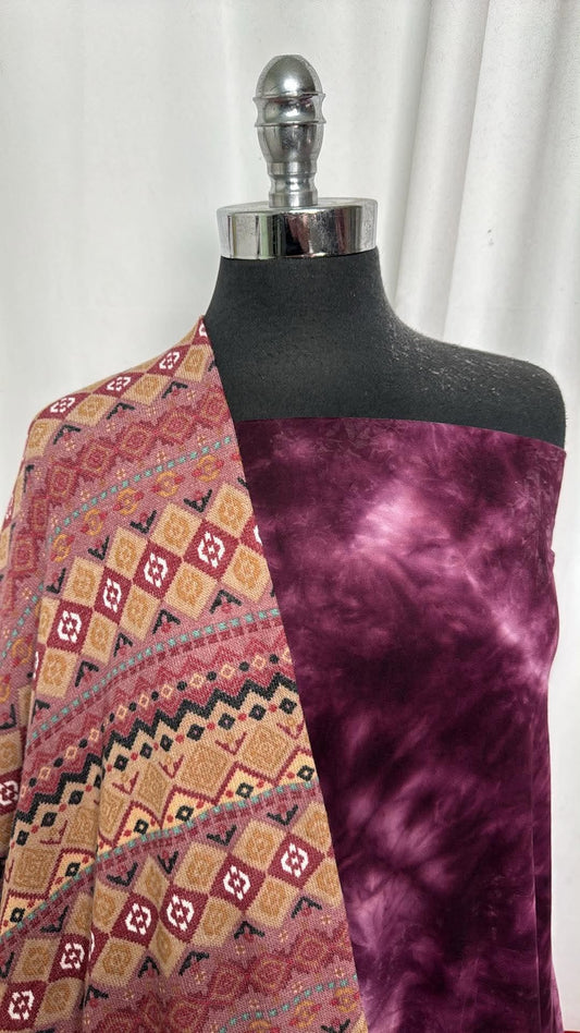 BURGUNDY TIE DYE/GEO BUNDLE : 3YD Burgundy Tie Dye DBP & 2.5YD Geo SK : A30945