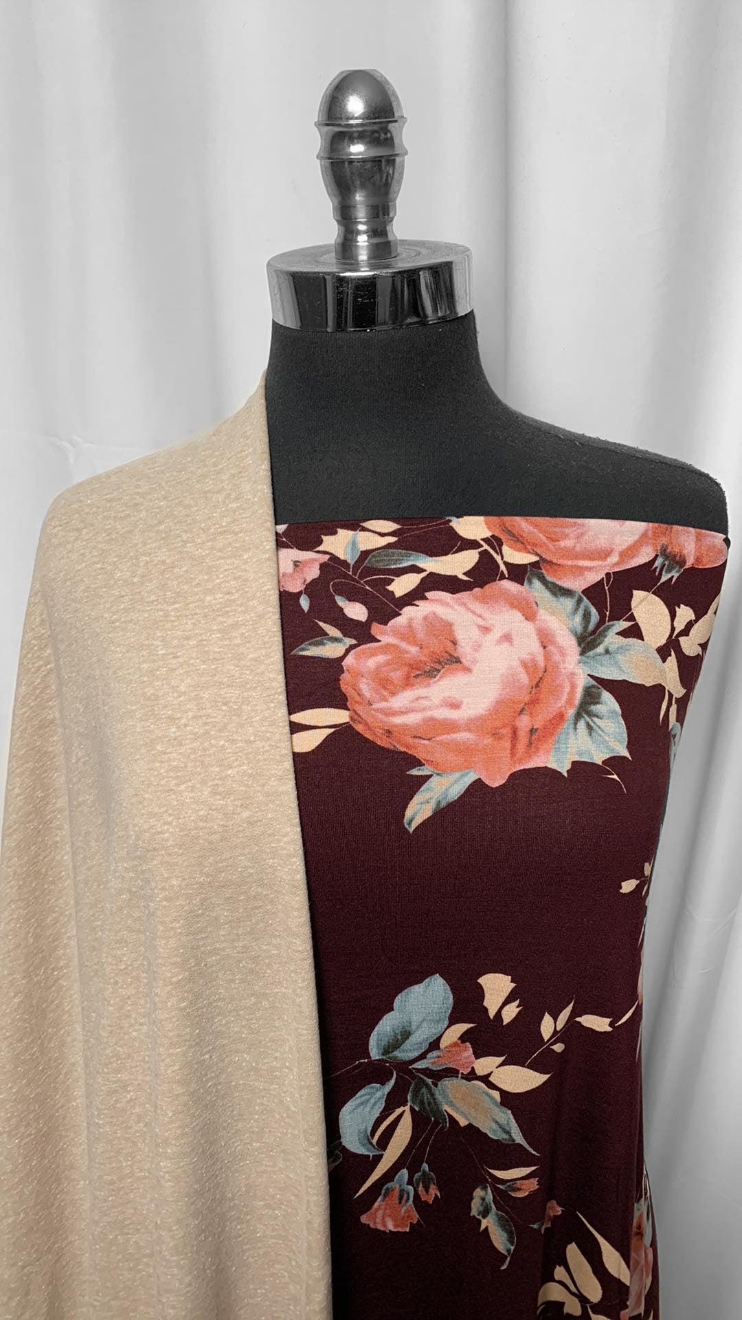 BURGUNDY FLORAL/TRIBLEND BUNDLE : 2YD Burgundy Floral R/S & 2YD Triblend FT : A2489