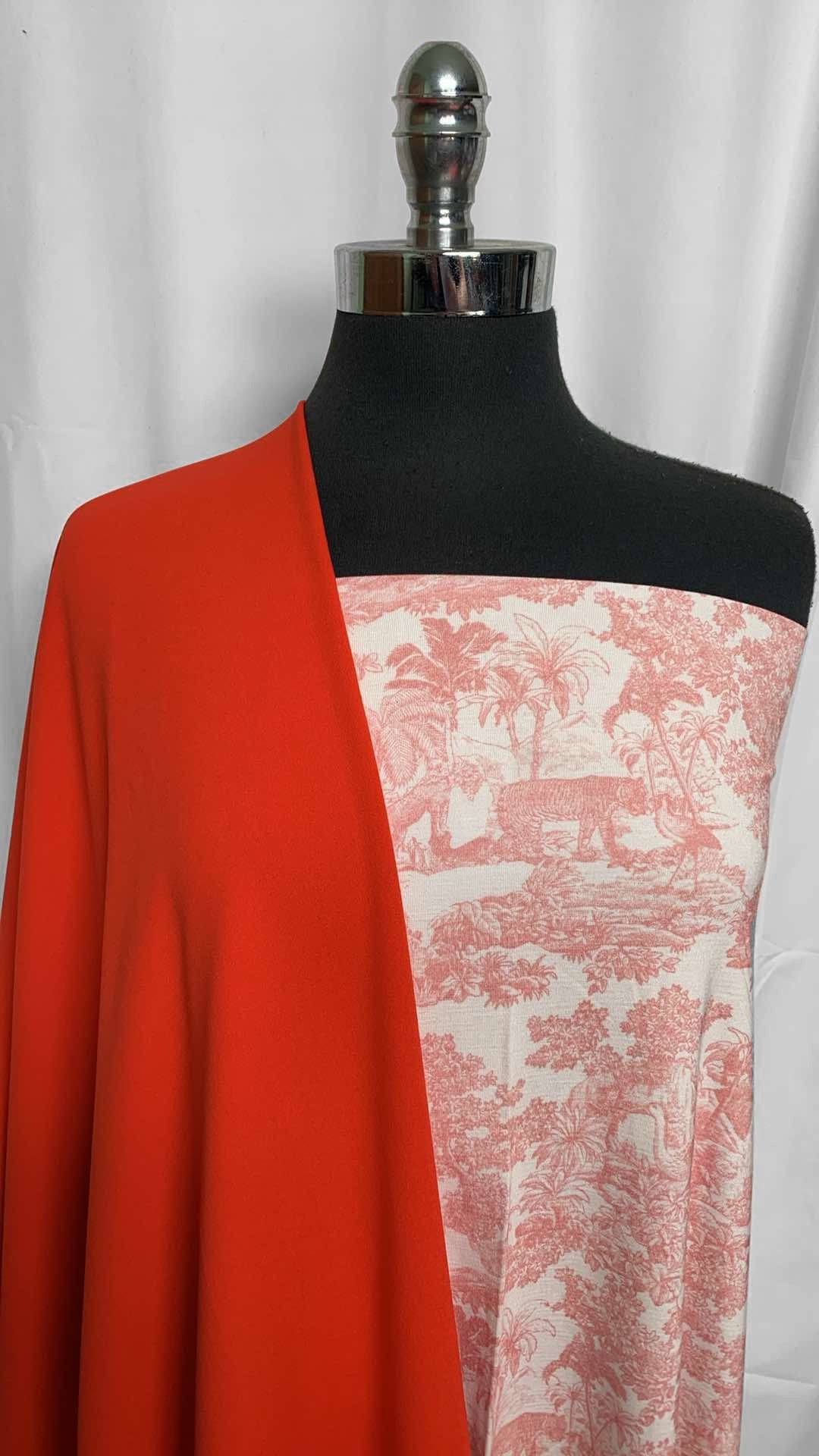RED/JUNGLE TOILE BUNDLE : 2YD Red Crepe Scuba & 2YD Jungle Toile R/S : A25904