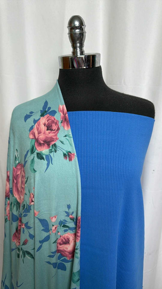 BLUE/MINT FLORAL BUNDLE : 1+YD Blue Heavy C/S Rib & 2YD Mint Floral Oakley SK : A29329
