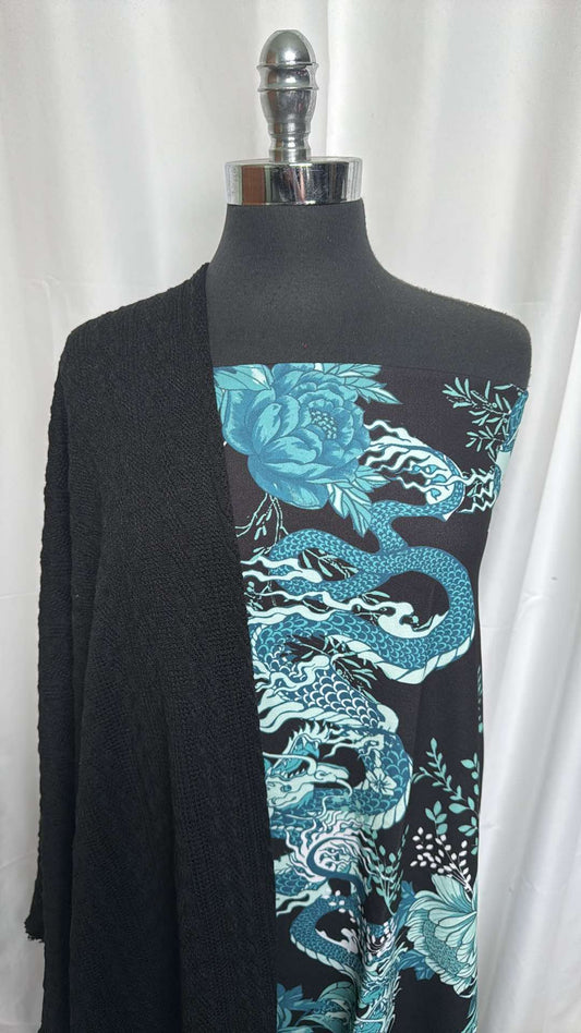 BLACK CABLE/DRAGON BUNDLE : 1+YD Dragon Crepe Scuba & 2YD Black Cable Sweater : A26067