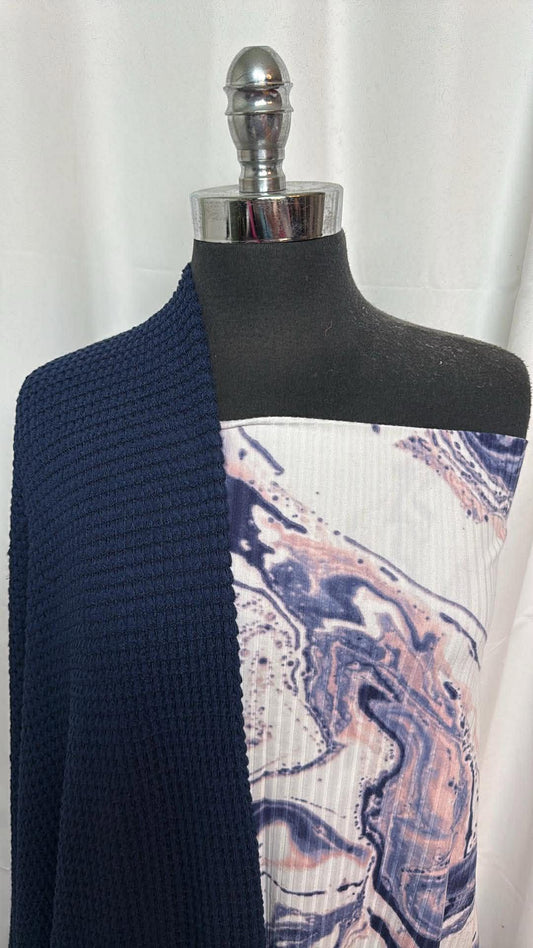 NAVY PUCKER/MARBLE BUNDLE : 2YD Marble Rib DBP & 2YD Navy Pucker Waffle : A30249