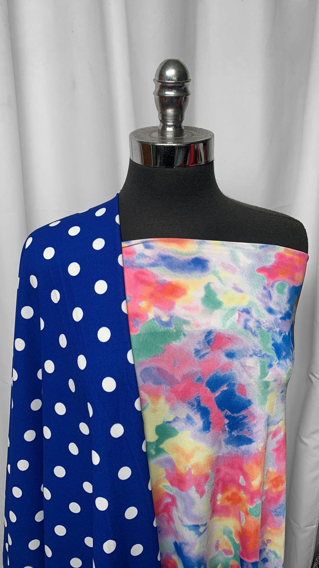 BLUE DOT/TIE DYE BUNDLE : 2YD Blue Dot Crepe Scuba & 1YD Tie Dye ITY : A25379