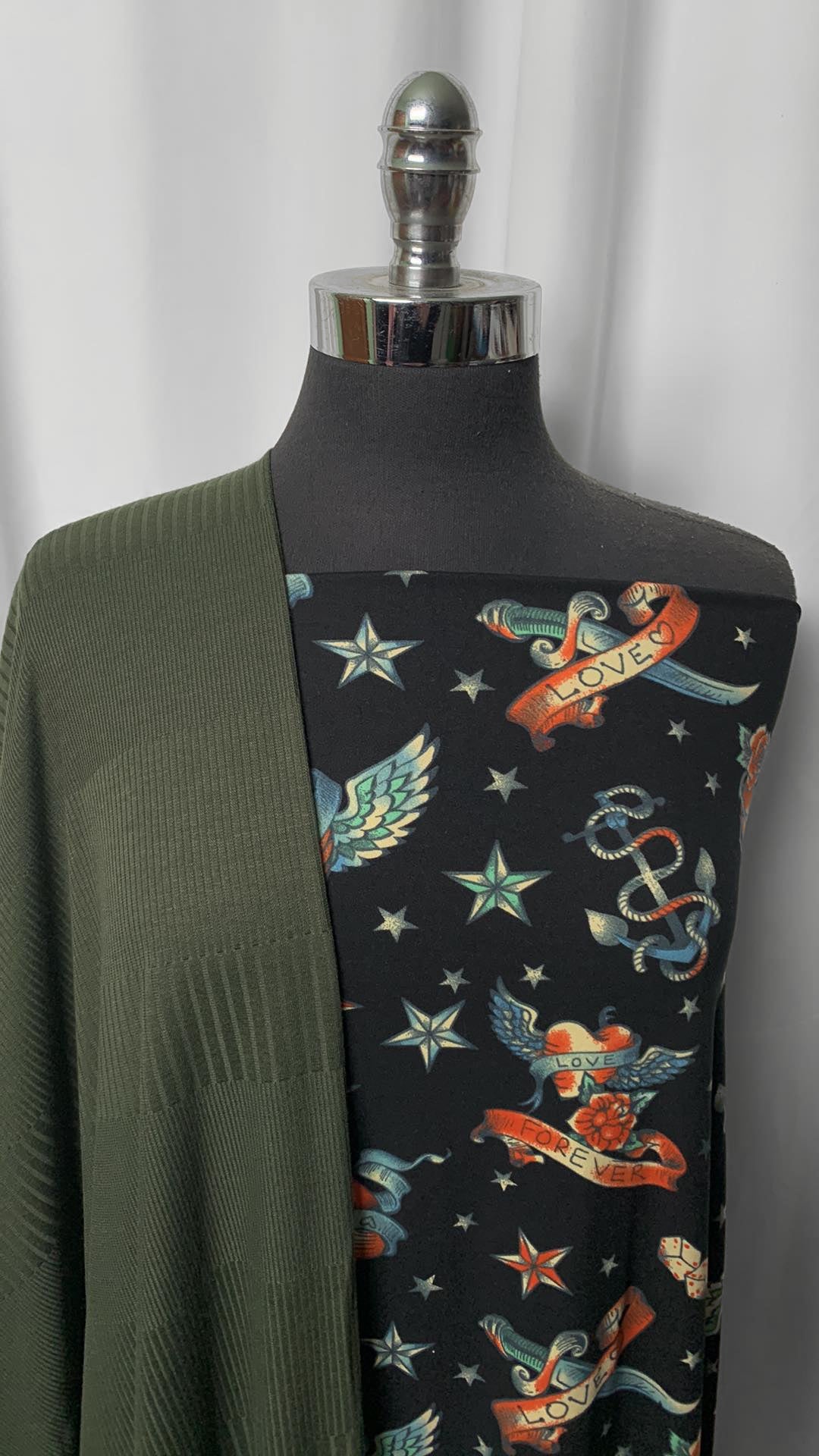 OLIVE/TATTOOS BUNDLE : 2YD Tattoo DBP & 2YD Olive Variegated Rib Sweater : A2537